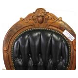  PAIR of Walnut Victorian Carved Button Tufted Leather Back and Seat Chairs 