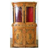  Burl Walnut 4 Door French Style CORNER Cabinet with Applied Bronze 