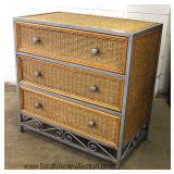 Contemporary Metal Frame and Wicker Designer 3 Drawer Chest 