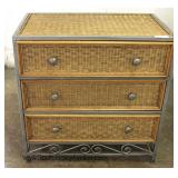 Contemporary Metal Frame and Wicker Designer 3 Drawer Chest 