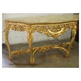 Highly Carved Marble Top Italian Style Console and Mirror 