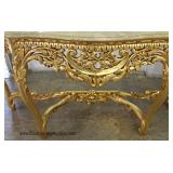 Highly Carved Marble Top Italian Style Console and Mirror 