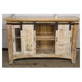 Natural Wood Top Sliding Barn Hinge Door Distressed Credenza 