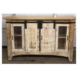 Natural Wood Top Sliding Barn Hinge Door Distressed Credenza 