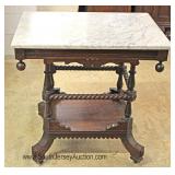 ANTIQUE Walnut Victorian Carved Marble Top Parlor Table 