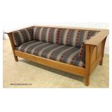 Mission Oak Even Arm Upholstered Sofa with Panel Sides and Back by "Stickley Furniture" Mission Oak Even Arm Upholstered Sofa with Panel Sides and Back by "Stickley Furniture"