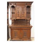 PAIR of ANTIQUE Highly Carved and Ornate Continental 3 Piece Hunt Cupboards with Full Figure Carving PAIR of ANTIQUE Highly Carved and Ornate Continental 3 Piece Hunt Cupboards with Full Figure Carving