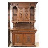 PAIR of ANTIQUE Highly Carved and Ornate Continental 3 Piece Hunt Cupboards with Full Figure Carving