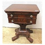 ANTIQUE Burl Mahogany Empire 2 Drawer Work Table by “Schultz & Drury Bros. Utica NY” ANTIQUE Burl Mahogany Empire 2 Drawer Work Table by “Schultz & Drury Bros. Utica NY”