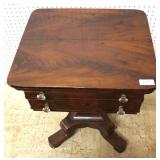 ANTIQUE Burl Mahogany Empire 2 Drawer Work Table by “Schultz & Drury Bros. Utica NY” 