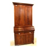 ANTIQUE Burl Mahogany 2 Piece Empire Blind Door Butlers Desk with Bookcase Top Located Inside ANTIQUE Burl Mahogany 2 Piece Empire Blind Door Butlers Desk with Bookcase Top Located Inside