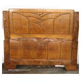 VINTAGE 4 Piece Art Nouveau Style Oak Marble Top Bedroom Set with Full Size Bed 