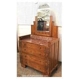 VINTAGE 4 Piece Art Nouveau Style Oak Marble Top Bedroom Set with Full Size Bed VINTAGE 4 Piece Art Nouveau Style Oak Marble Top Bedroom Set with Full Size Bed