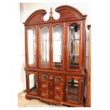 Contemporary Mahogany Shell Carved 2 Piece Broken Arch China Cabinet with Curio Base by “Kathy Irela Contemporary Mahogany Shell Carved 2 Piece Broken Arch China Cabinet with Curio Base by “Kathy Irela