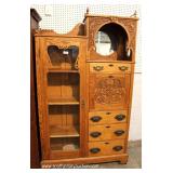 ANTIQUE Oak Carved Secretary Bookcase (Side by Side) 