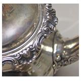 5 Piece Gorham Sterling Tea Set with Silver Plate Serving Tray (6 Piece Total) 5 Piece Gorham Sterling Tea Set with Silver Plate Serving Tray (6 Piece Total)