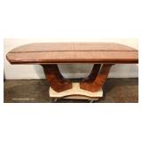 9 Piece Italian Style Burl Mahogany Lacquer Inlaid and Banded Dining Room Set – table has 2 leaves 9 Piece Italian Style Burl Mahogany Lacquer Inlaid and Banded Dining Room Set – table has 2 leaves