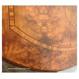 9 Piece Italian Style Burl Mahogany Lacquer Inlaid and Banded Dining Room Set – table has 2 leaves 9 Piece Italian Style Burl Mahogany Lacquer Inlaid and Banded Dining Room Set – table has 2 leaves