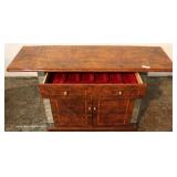 9 Piece Italian Style Burl Mahogany Lacquer Inlaid and Banded Dining Room Set – table has 2 leaves 