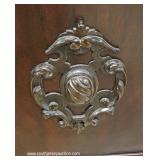 ANTIQUE Walnut Marble Top 1 Drawer 1 Door Side Cabinet with Carved Griffins ANTIQUE Walnut Marble Top 1 Drawer 1 Door Side Cabinet with Carved Griffins