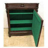 ANTIQUE Walnut Marble Top 1 Drawer 1 Door Side Cabinet with Carved Griffins ANTIQUE Walnut Marble Top 1 Drawer 1 Door Side Cabinet with Carved Griffins
