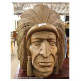 Over-sized Hand Carved SOLID Wood Indian Chief Bust 