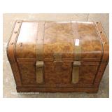 Contemporary Leather Wrap Strapped Decorator Trunk Contemporary Leather Wrap Strapped Decorator Trunk
