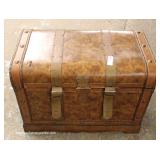 Contemporary Leather Wrap Strapped Decorator Trunk 