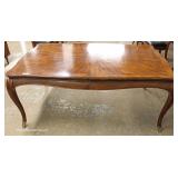 Contemporary 7 Piece Burl Mahogany and Banded Dining Room Table with 6 Chairs and 2 Leaves 