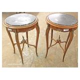 PAIR of ANTIQUE French Style Marble Top Lamp Tables with Applied Bronze 