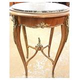 PAIR of ANTIQUE French Style Marble Top Lamp Tables with Applied Bronze 