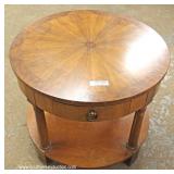 Burl Walnut Sunburst Top One Drawer Lamp Table by “Baker Furniture” 