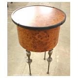 Contemporary Iron Leg Round Burl Walnut Lamp Table 