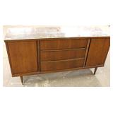 Mid Century Modern Danish Walnut Credenza with Custom Glass Top by “Bassett Furniture” 