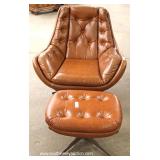 Mid Century 2 Piece Button Tufted Leather Style Lounge Chair and Ottoman 