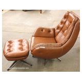 Mid Century 2 Piece Button Tufted Leather Style Lounge Chair and Ottoman 