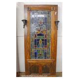 ANTIQUE Leaded Glass Decorated Panel with Sconces 