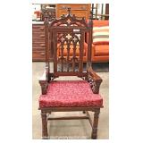 ANTIQUE Walnut Gothic Style High Back Chair 