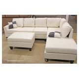 NEW Modern Design 4 Piece White Leather Like Sectional Sofa with Self Storing Ottoman NEW Modern Design 4 Piece White Leather Like Sectional Sofa with Self Storing Ottoman