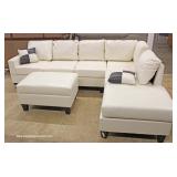 NEW Modern Design 4 Piece White Leather Like Sectional Sofa with Self Storing Ottoman 