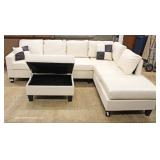 NEW Modern Design 4 Piece White Leather Like Sectional Sofa with Self Storing Ottoman 