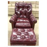 3 Piece HIGH END Leather Chesterfield Style Button Tufted Sofa, Chair and Ottoman by “Hancock and 3 Piece HIGH END Leather Chesterfield Style Button Tufted Sofa, Chair and Ottoman by “Hancock and