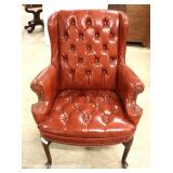 Leather Like Button Tufted Wing Back Fireside Chair 