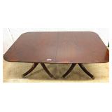 BEAUTIFUL Mahogany and Rosewood Banded Quad Double Pedestal Dining Room Table with (2) 18” Leaves BEAUTIFUL Mahogany and Rosewood Banded Quad Double Pedestal Dining Room Table with (2) 18” Leaves