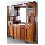  ANTIQUE 5 Part French Style Mahogany Inlaid and Banded Buffet with Mirrored Curio Top – auction est