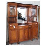  ANTIQUE 5 Part French Style Mahogany Inlaid and Banded Buffet with Mirrored Curio Top – auction est