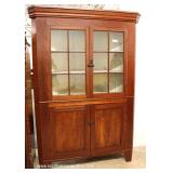  ANTIQUE 4 Door 12 Pane Mahogany Country Corner Cabinet – auction estimate $300-$600 