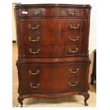 6 Piece Burl Mahogany VINTAGE Bedroom Set with Carved Swan Heads on Low Chest and Full Size Bed – au