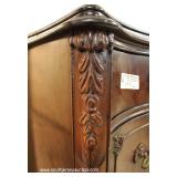 6 Piece Burl Mahogany VINTAGE Bedroom Set with Carved Swan Heads on Low Chest and Full Size Bed – au