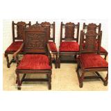  9 Piece Highly Carved and Ornate Oak Depression Refectory Dining Room Set in the Original Finish– a